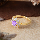 Round Cut Amethyst Flower Engagement Ring Purple Birthstone Wedding Ring
